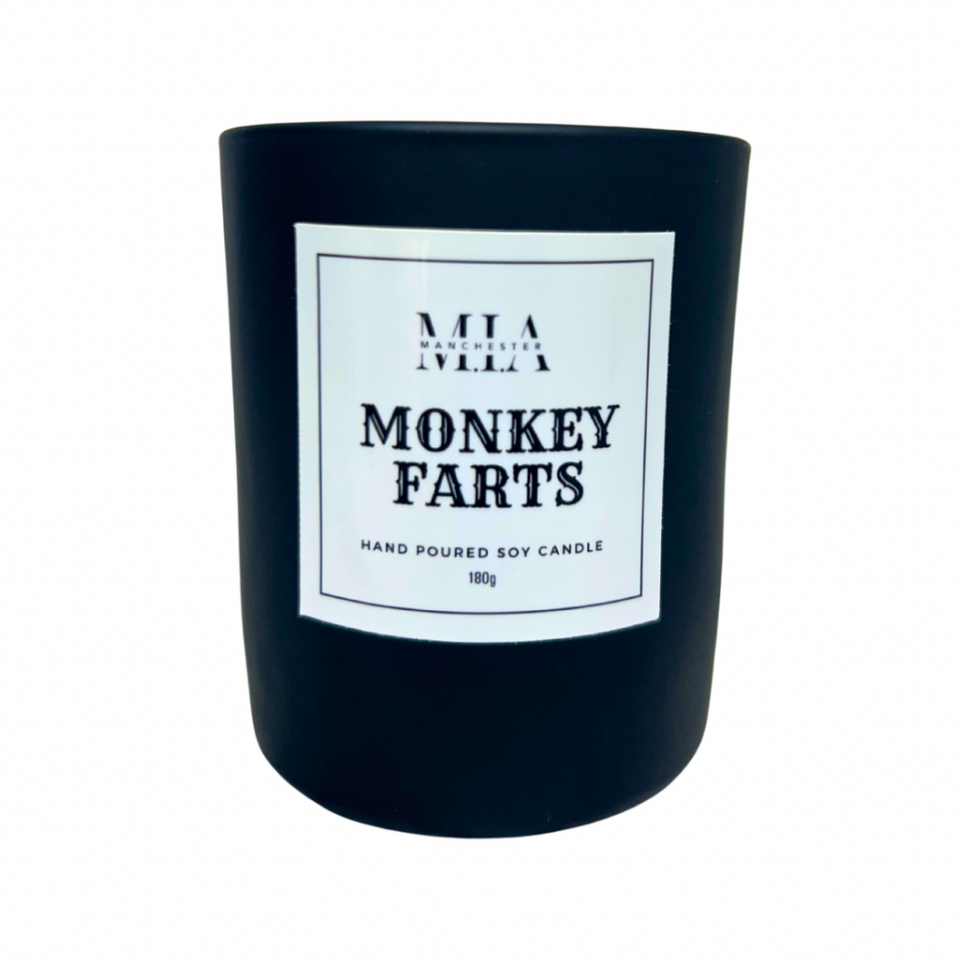 Monkey Farts Hand Poured Soy Rosewood Crackle Wick Candle 220ml